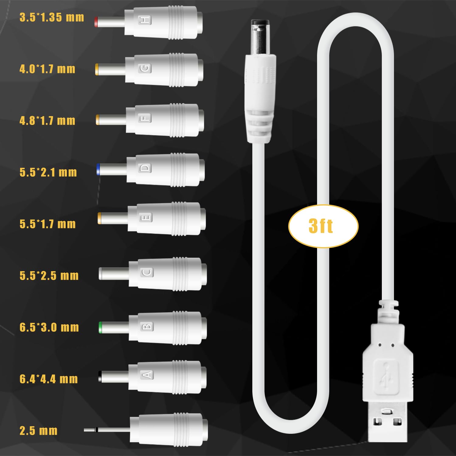 5V Dc Power Cord Replacement Charger, Usb To Dc Plug Charging Cord With 9 Connectors Adapters For Moon Lamp, Massage Wand, Router, Led Light,Speaker And More Devices (White)