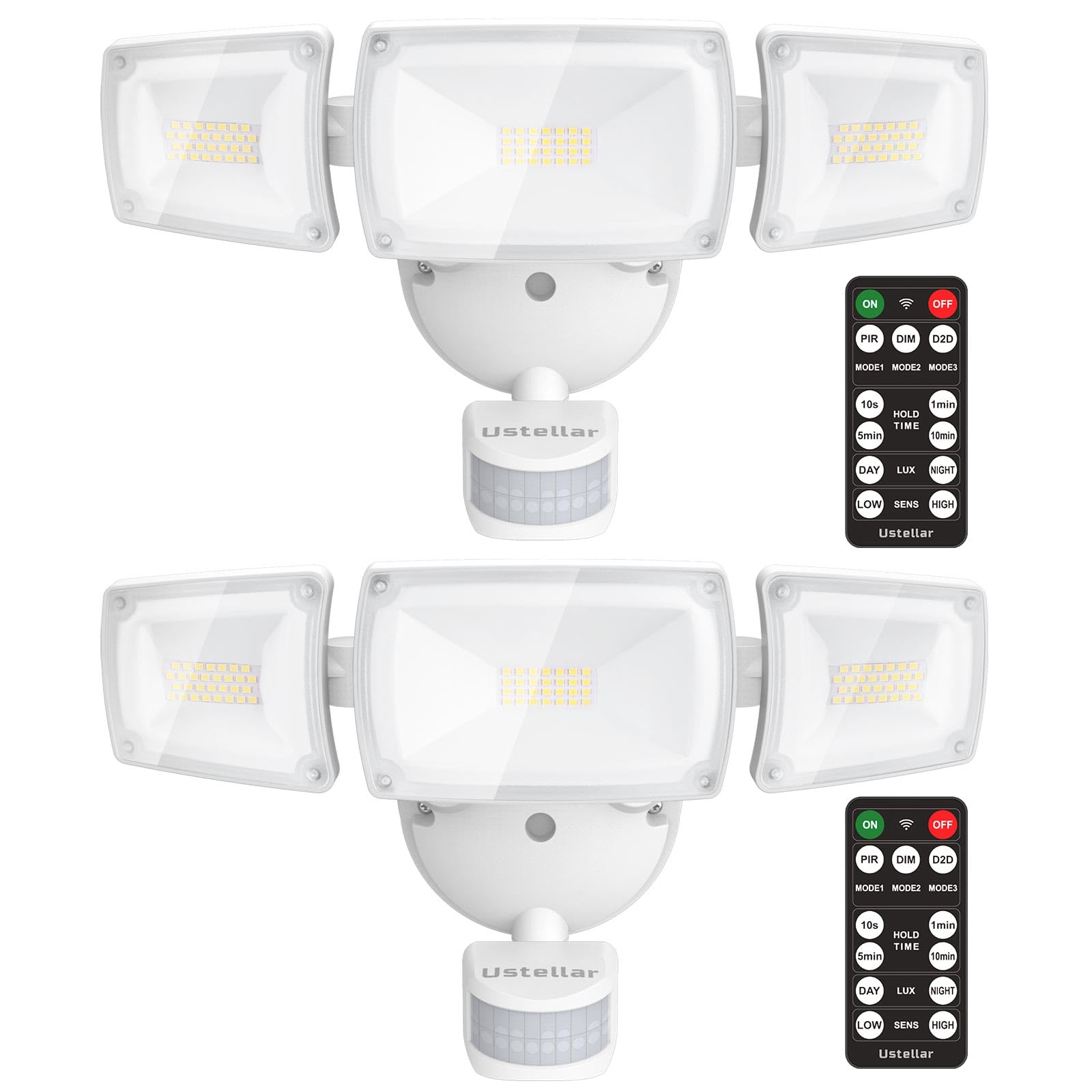 USTELLAR Motion Sensor Outdoor Security Lights, 55W, 5500LM, 5000K, IP65 Waterproof, Aluminum, White, Model UT88125, 2 Pack