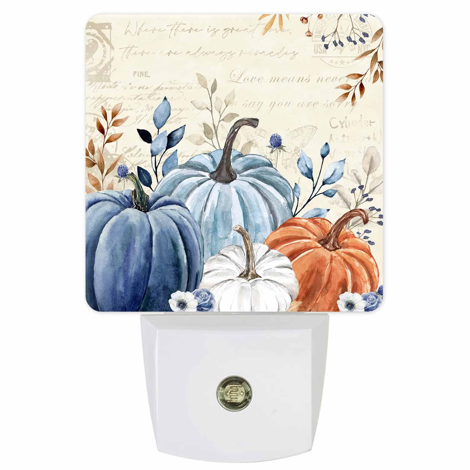 Fall Night Lights Auto Sensor Blue Pumpkin Plug-in LED Nightlights Dusk to Dawn for Living Room, Bedroom, Bathroom, Kitchen, Hal