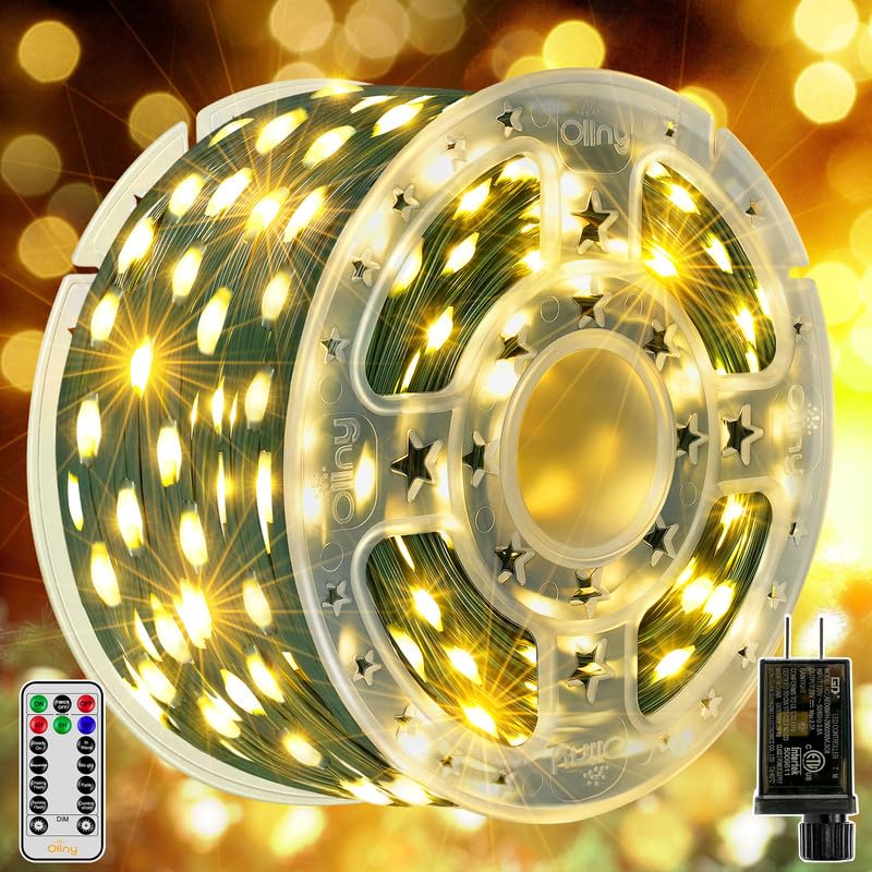 Ollny Christmas Lights, 198 FT, 600 LED, Waterproof, 8 Modes, Remote Timer, Warm White, Model HG-29V610C