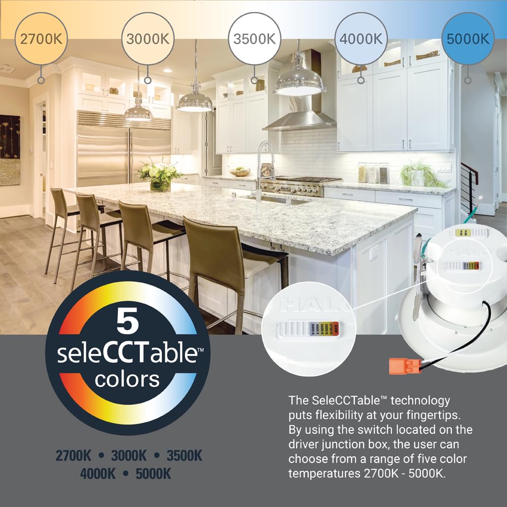 Halo Ra 4-Inch Recessed Led Trim Downlight With Adjustable Gimbal, Selectable Lumens And Color Temperatures, Dim-To-Warm - Ra56L