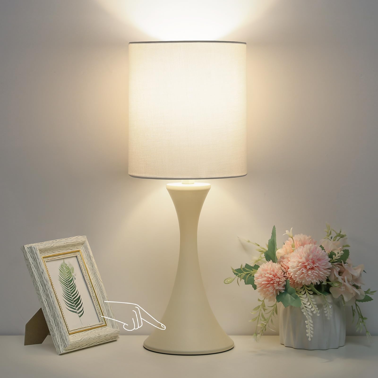Dimmable Bedside Lamp, 3 Way Touch Control Table Lamp, Modern Nightstand Lamp with Beige Shade and Cream Base, Small Desk Lamp f