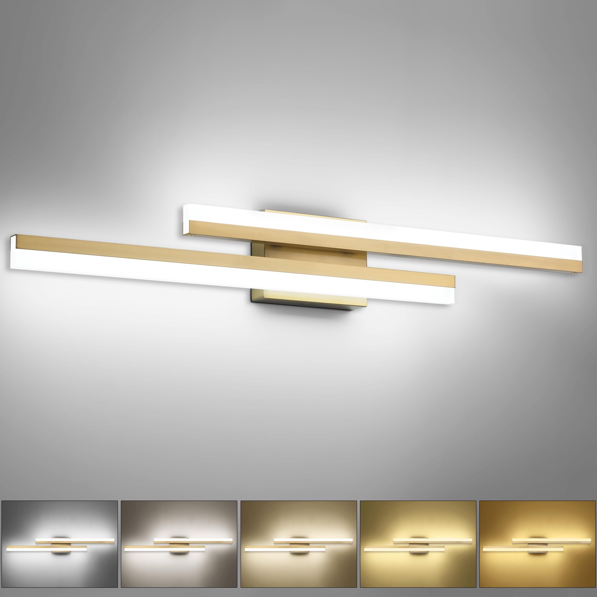 Presde Bathroom Light Fixtures 5 Color Changeable 32Inch Vanity Light For Bathroom Over Mirror Brushed Glod Modern Led Vanity Wa