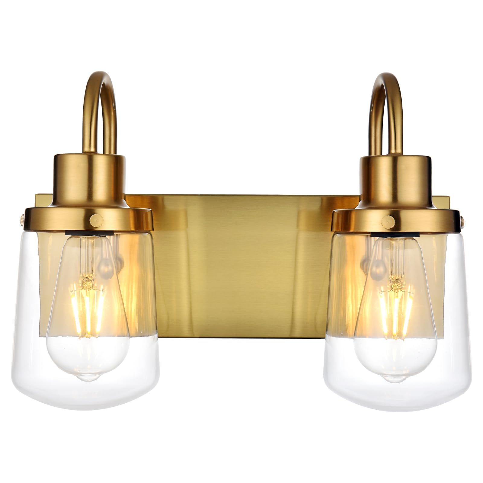 Yaohong 2-Light Vintage Gold Bathroom Light Fixtures, Industrial Wall Sconce with Clear Glass Shade, Model AT9064WL2-YB