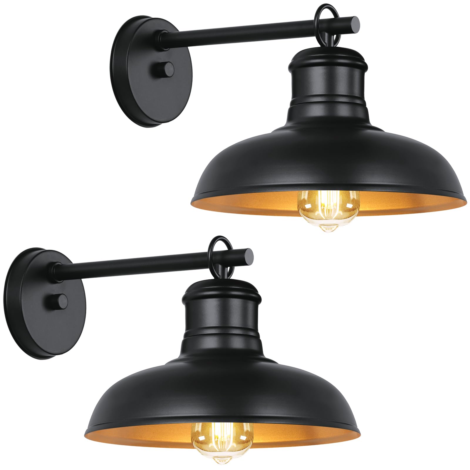 Outdoor Wall Lights, Black and Gold Indoor Outdoor Barn Lights with E26 Socket, Anti-Rust Waterproof Exterior Lighting Fixtures 