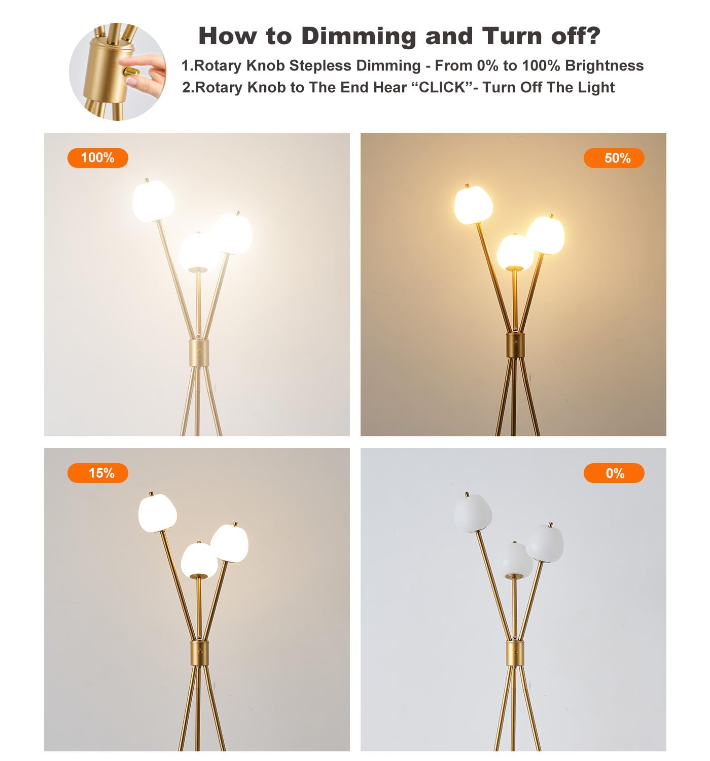 Fiqevs Dimmable Tripod Floor Lamp For Living Room, Globe Mid Century Modern Floor Lamp With 3 Sphere Frosted Ball And Led Bulbs