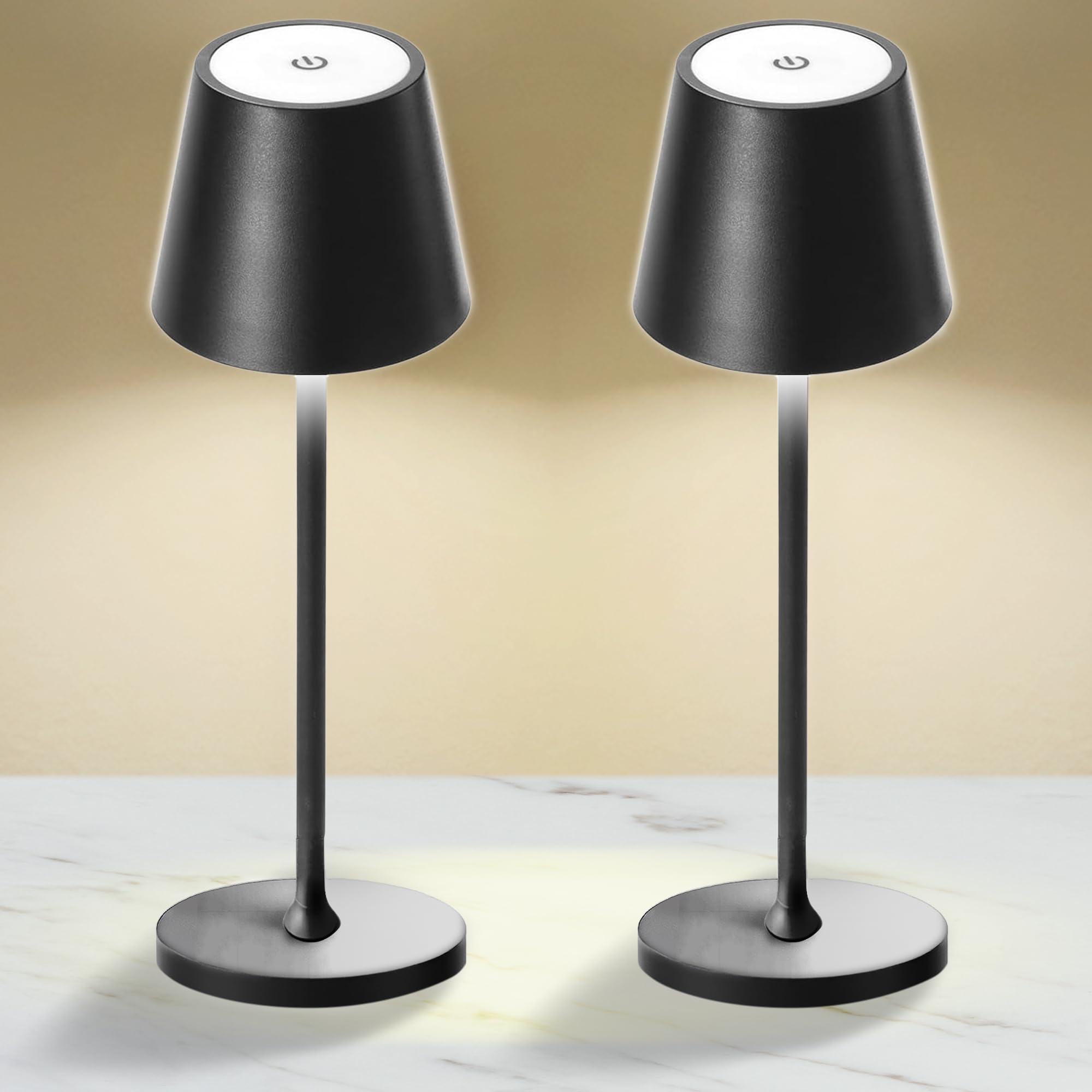 CASABOLA Cordless Table Lamp, 5200mAh Battery, 3 Color Dimming, 4.5inD x 4.2inW x 15inH, Black, Model BSD