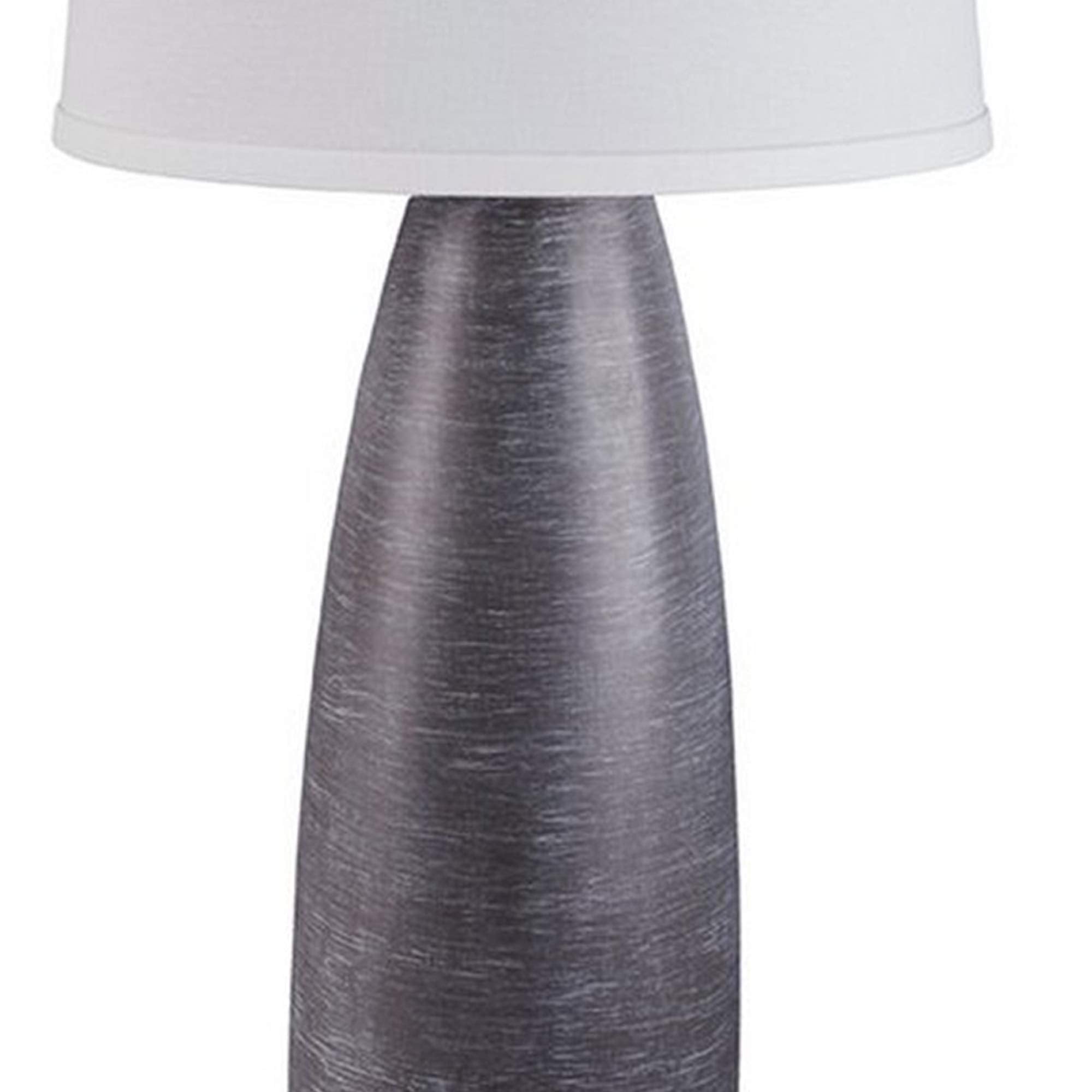 Benjara Vase Shape Resin Table Lamp With Fabric Shade, Set Of 2, Gray And White