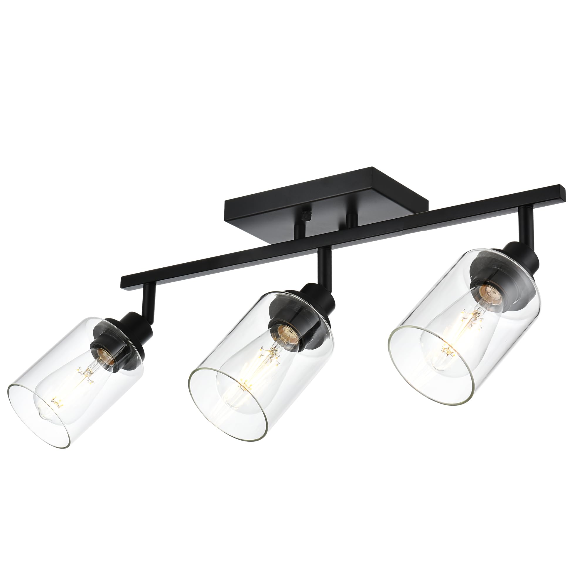 Wanluce 3-Light Black Track Lighting Kit, Rotatable Spotlight with Clear Glass Shade, Model 16450SP-3BL for Kitchen and Bathroom