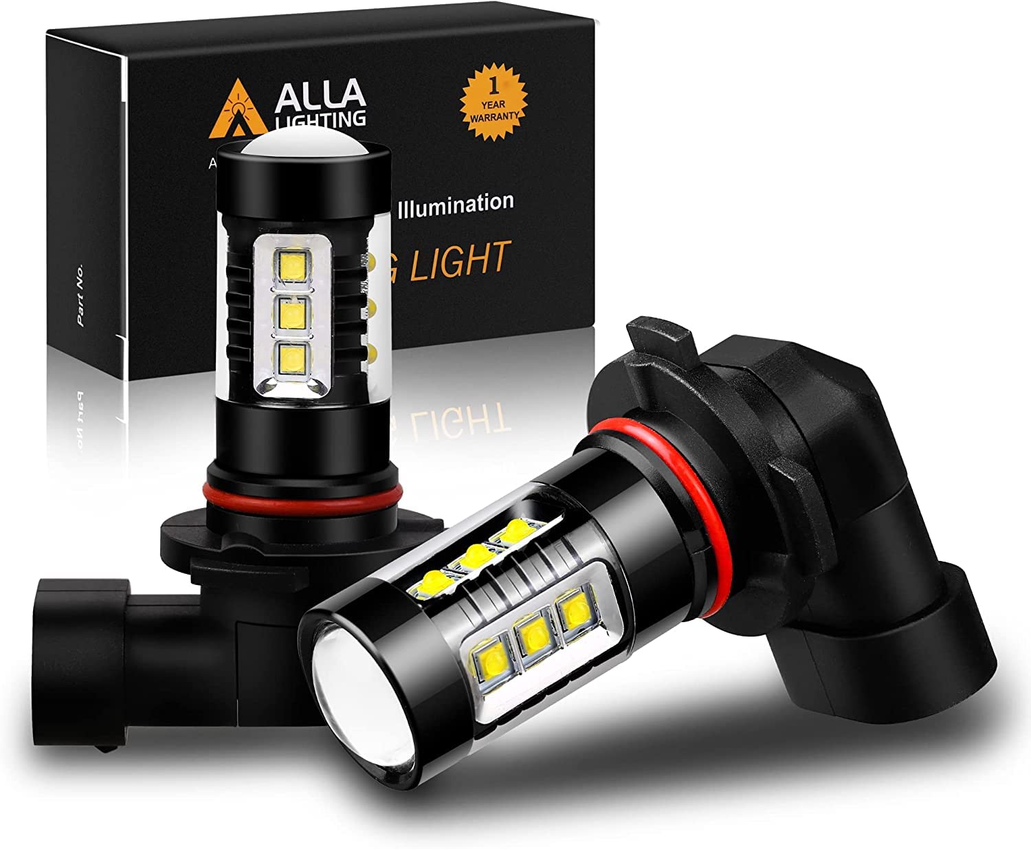 Alla Lighting H10 9145 LED Fog Light Bulbs, 6000K Xenon White, PY20D Base, Model ALLA-H10-HP-80W-White, Extremely Bright
