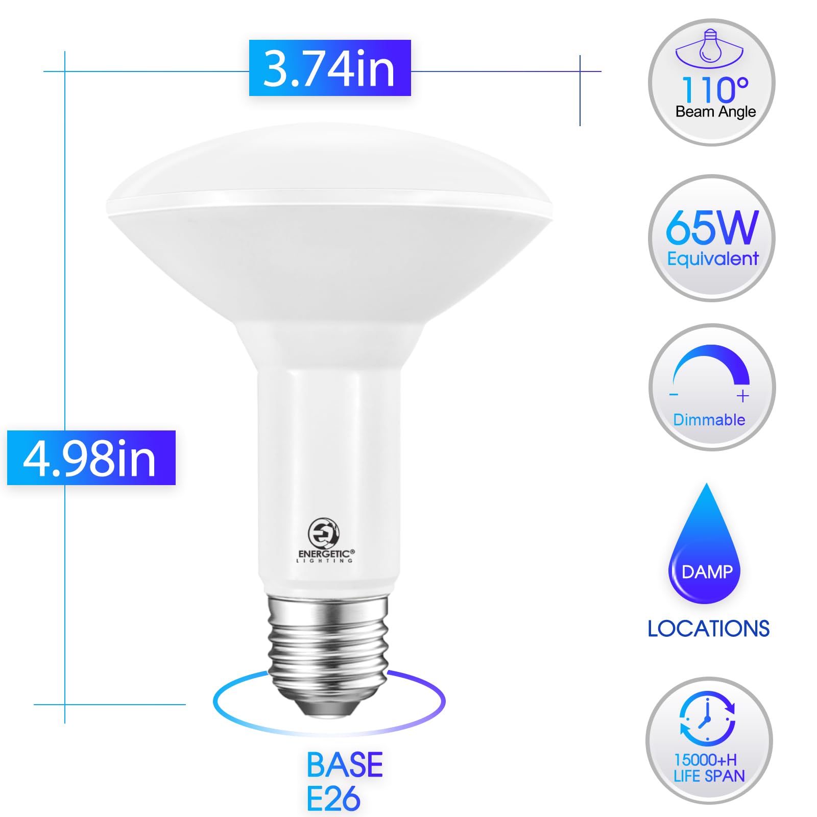 Energetic Led Br30 Flood Light Bulbs Indoor, Cool White 4000K, Dimmable, 65 Watts Recessed Light Bulbs For Cans, 650 Lumen, Etl