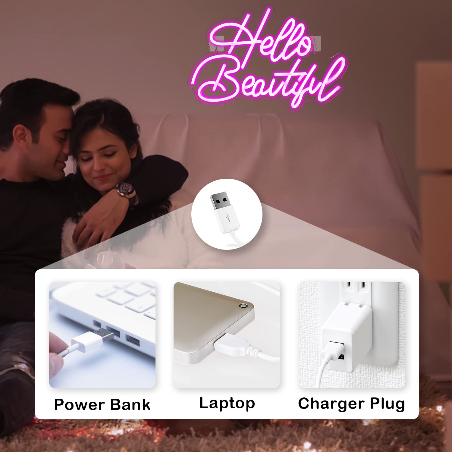 Looklight Neon Sign - Pink LED Light for Wall Decor, Model NS0725_5, Acrylic Material, USB Connectivity