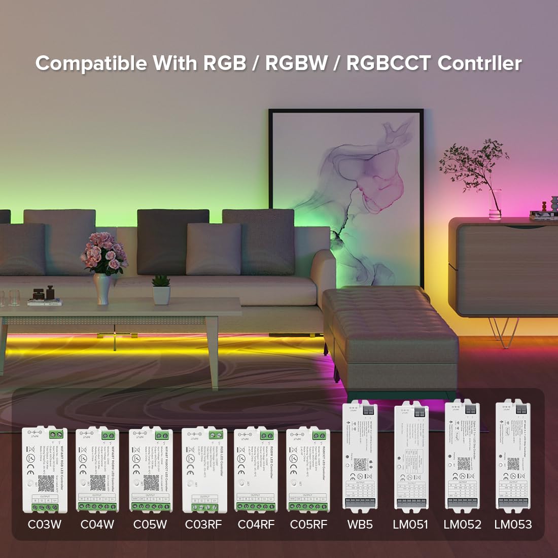 Btf-Lighting Rgbw Led Strip With Rf Remote Control, 5050Smd, Dc5V/Dc12V/Dc24V, White, Model Lm091