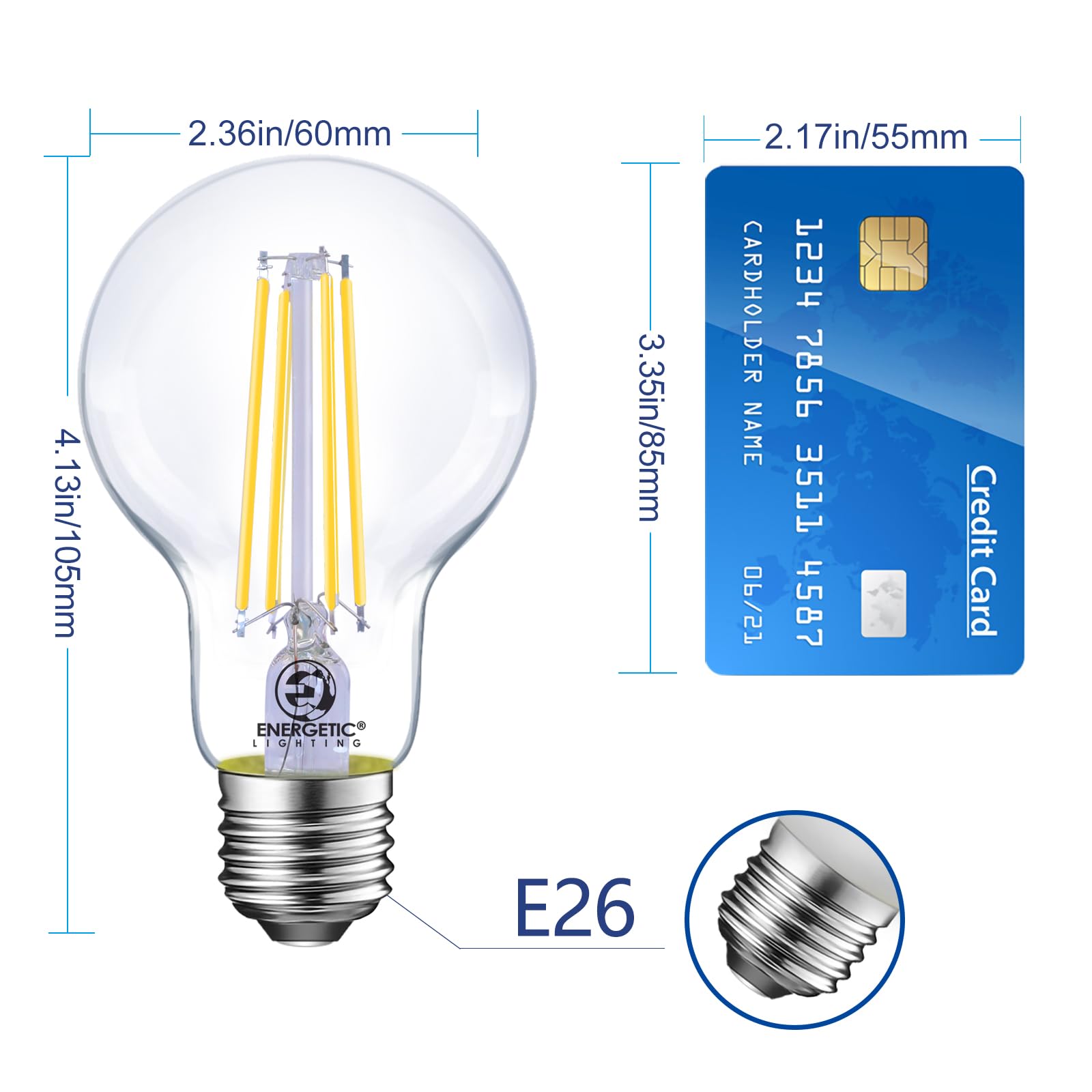 Energetic Dimmable Led Filament Light Bulbs, 8W, 60 Watt Equivalent, Cool White 4000K, Classic Clear Glass, A19 Led Light Bulb,
