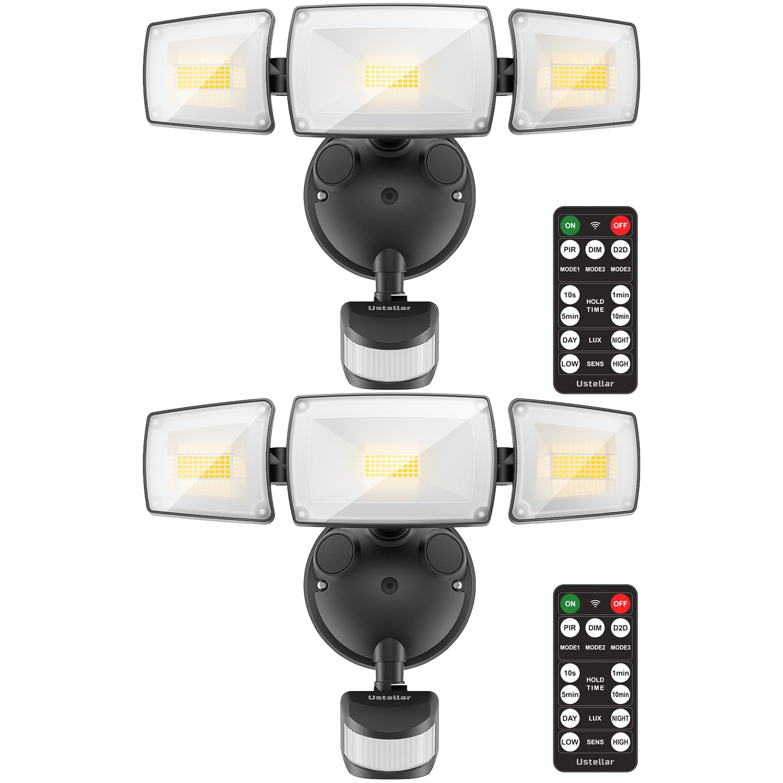 USTELLAR 55W LED Security Lights with Motion Sensor, Remote Control, IP65 Waterproof, 5500LM, Black, Model UT88125 - 2 Pack