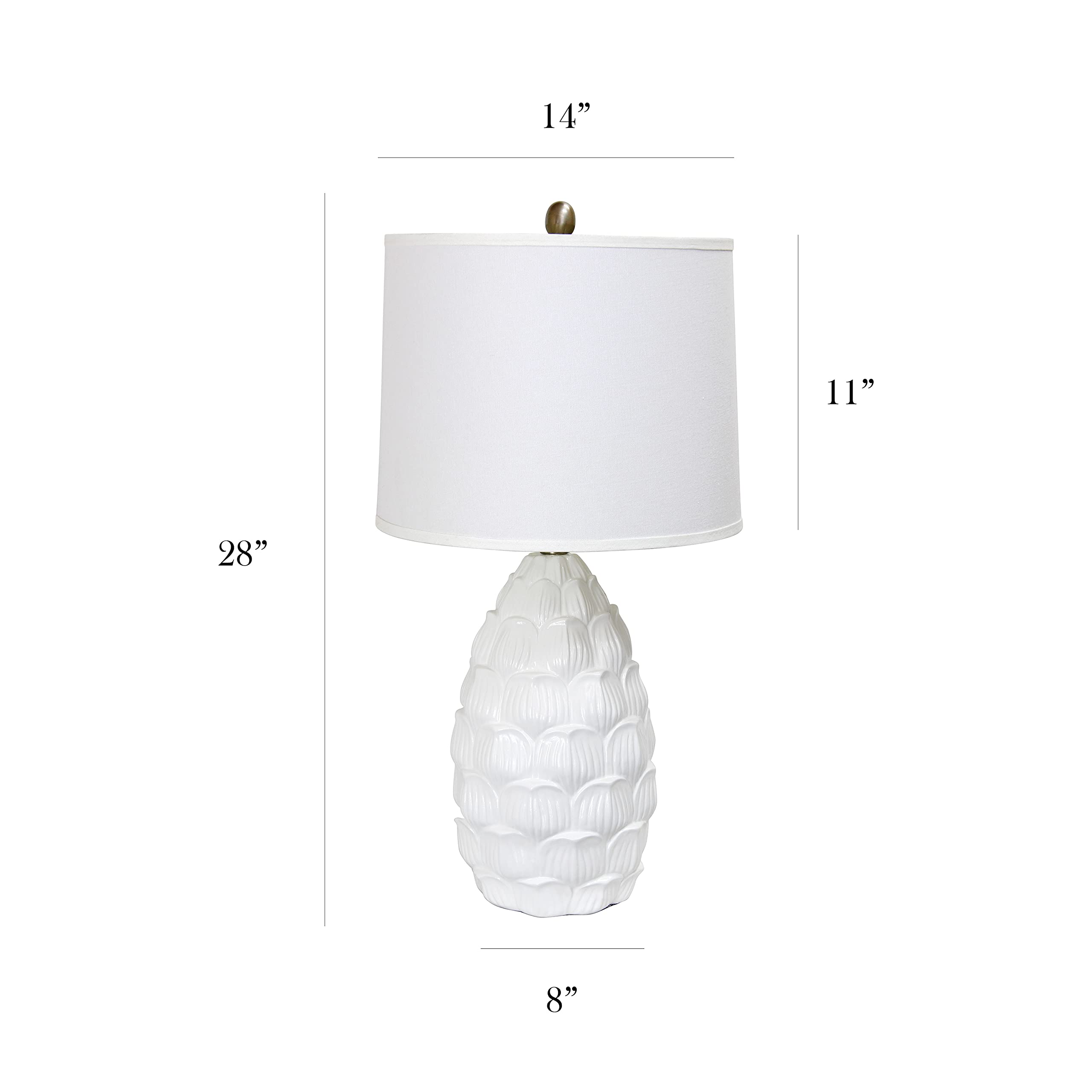 Elegant Designs Lt3215-Wht Resin Table Lamp With Fabric Shade, White