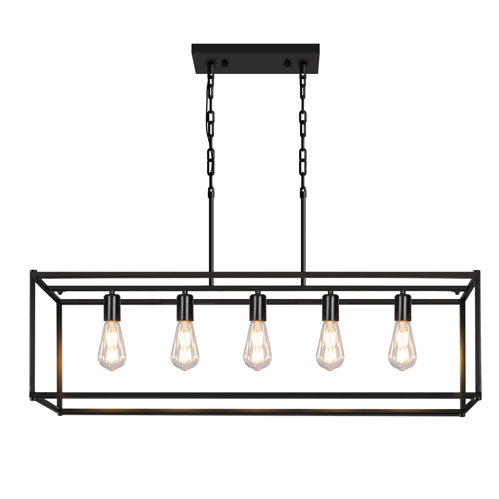 Daoseolo 5-Light Rustic Farmhouse Chandelier, Black Metal, Rectangular, Model TC-CFKDD