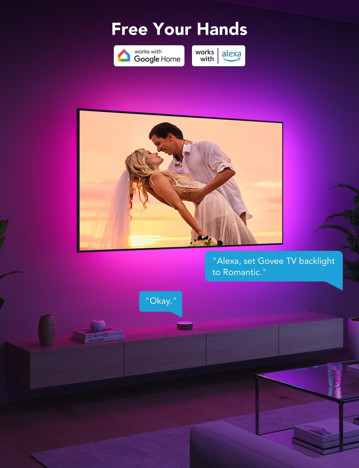 Govee RGBIC Smart LED Backlight Strip for 40-50 inch TVs, Music Sync, Wi-Fi & Bluetooth, Multicolor, H6167