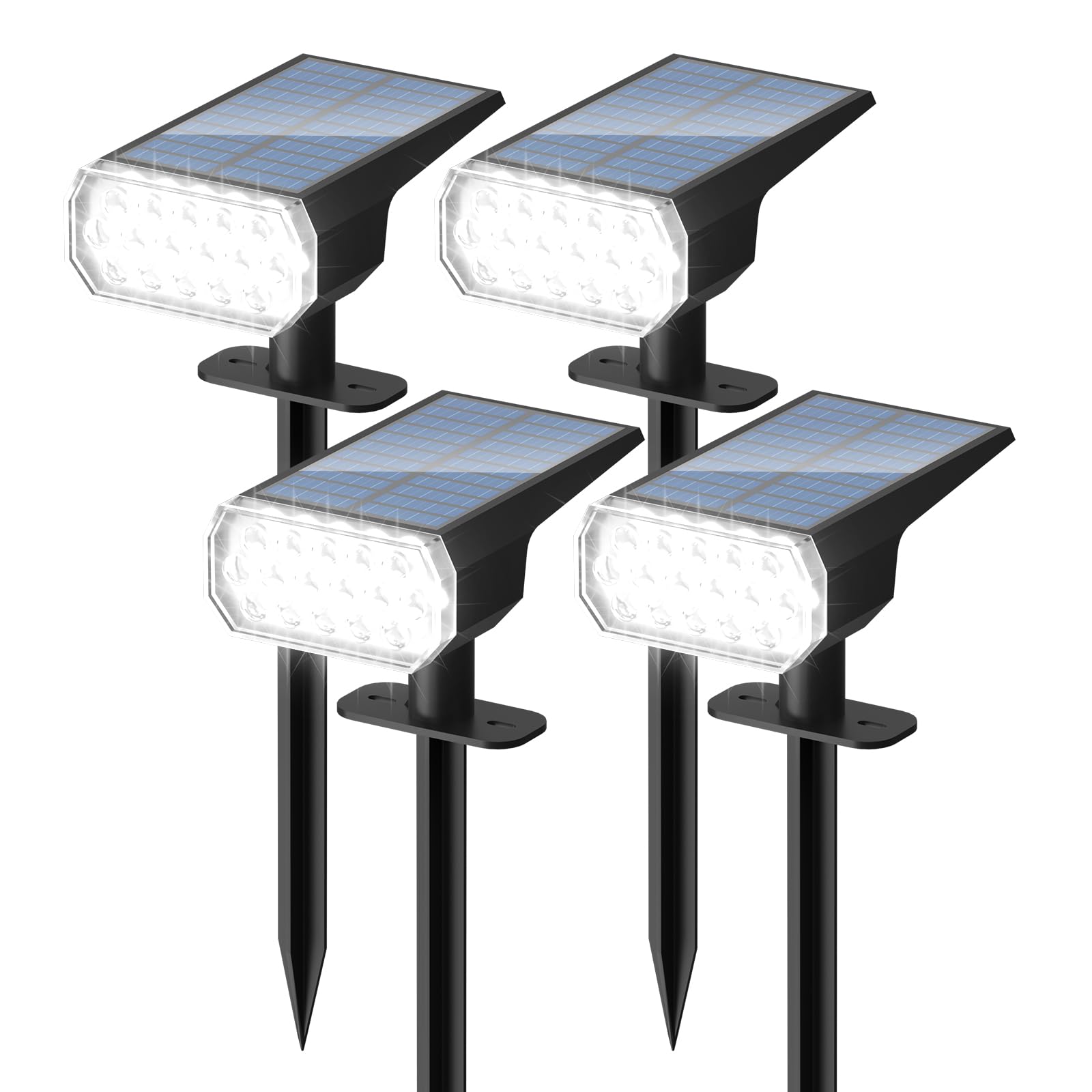 BvenuBigLite Solar Spot Lights - IP65 Waterproof, 3 Lighting Modes, 4 Pack, Cool White, Model WS-MPS22-4-WH.NA