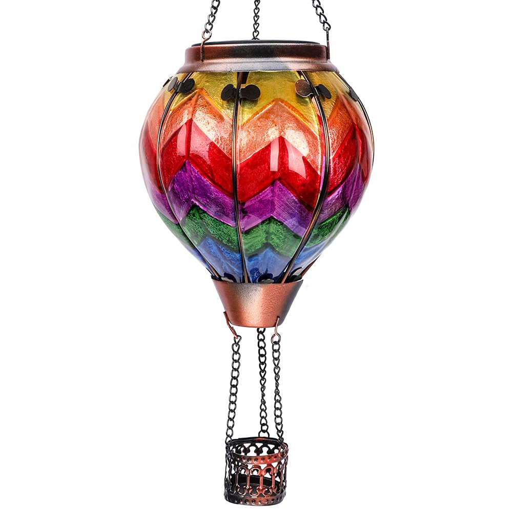 OUISJYER Hot Air Balloon Solar Lantern with Flickering Flame Hanging Solar Lanterns Outdoor Lights Waterproof Lanterns Decorativ