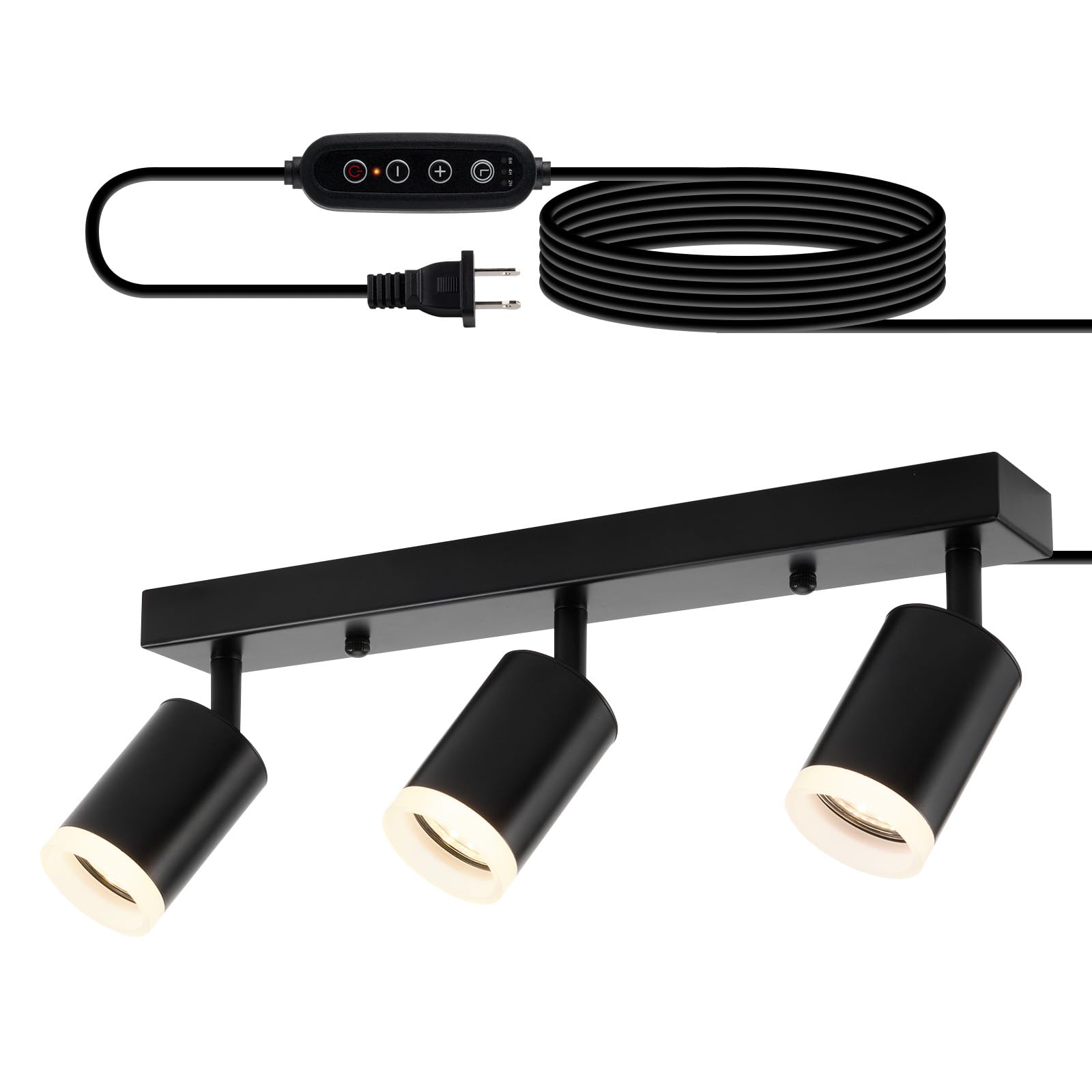 Bojim Plug in Track Lighting with 14.3ft Power Cord, 3 Lights Black Wall Mount Spotlight Fixture, Dimmable Ceiling Lighting for