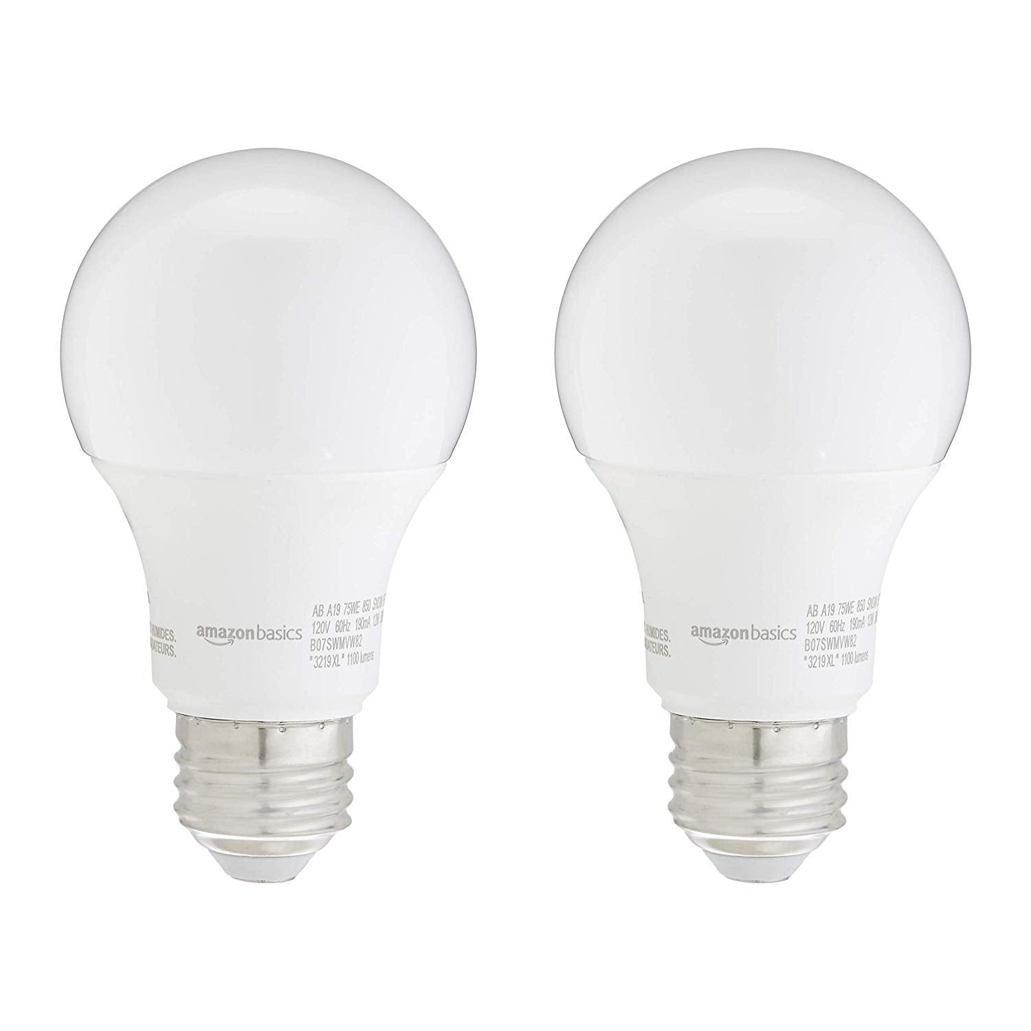 Amazon Basics A19 Led Light Bulbs 75 Watt Equivalent, Daylight White (5000K), Energy Efficient 12W, Non-Dimmable, 10,000 Hour Li