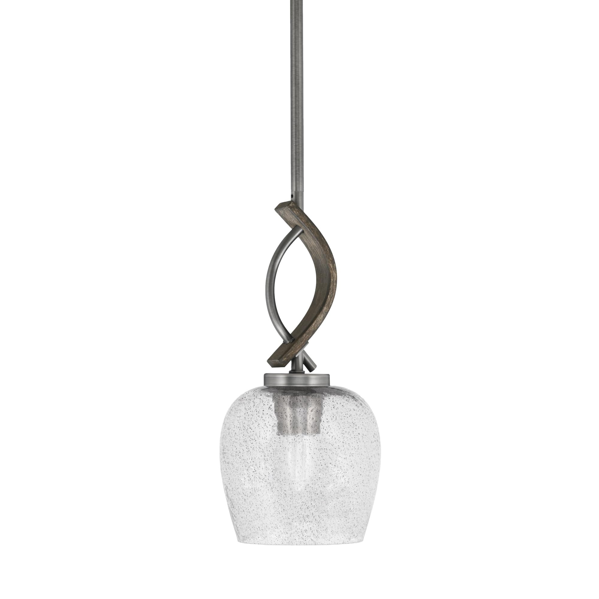 Toltec Lighting Monterey Stem Hung Mini Pendant, Graphite, Distressed Wood-Look Metal, 6in Smoke Bubble Glass