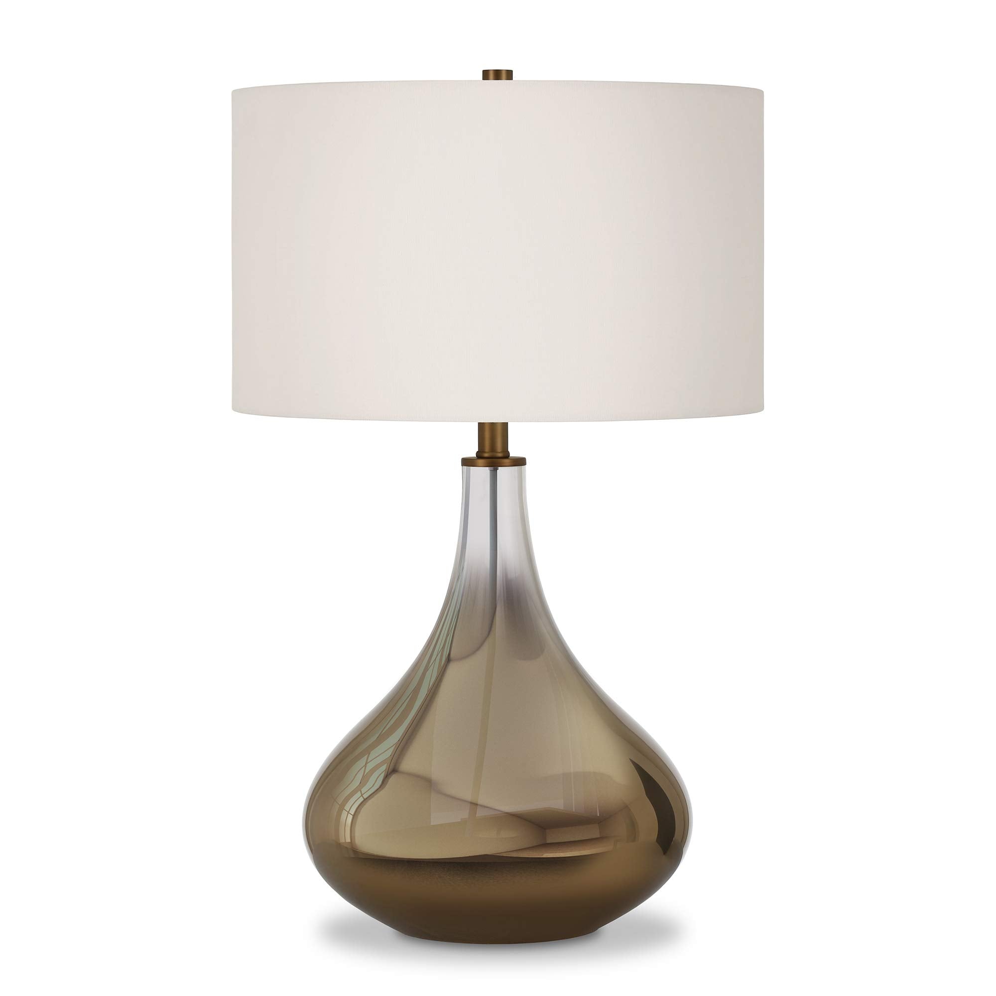 Henn&Hart 25 Modern 1-Light Table Lamp with White Fabric Drum Shade for Living Room, Bedroom, or Office, Chromed Brass