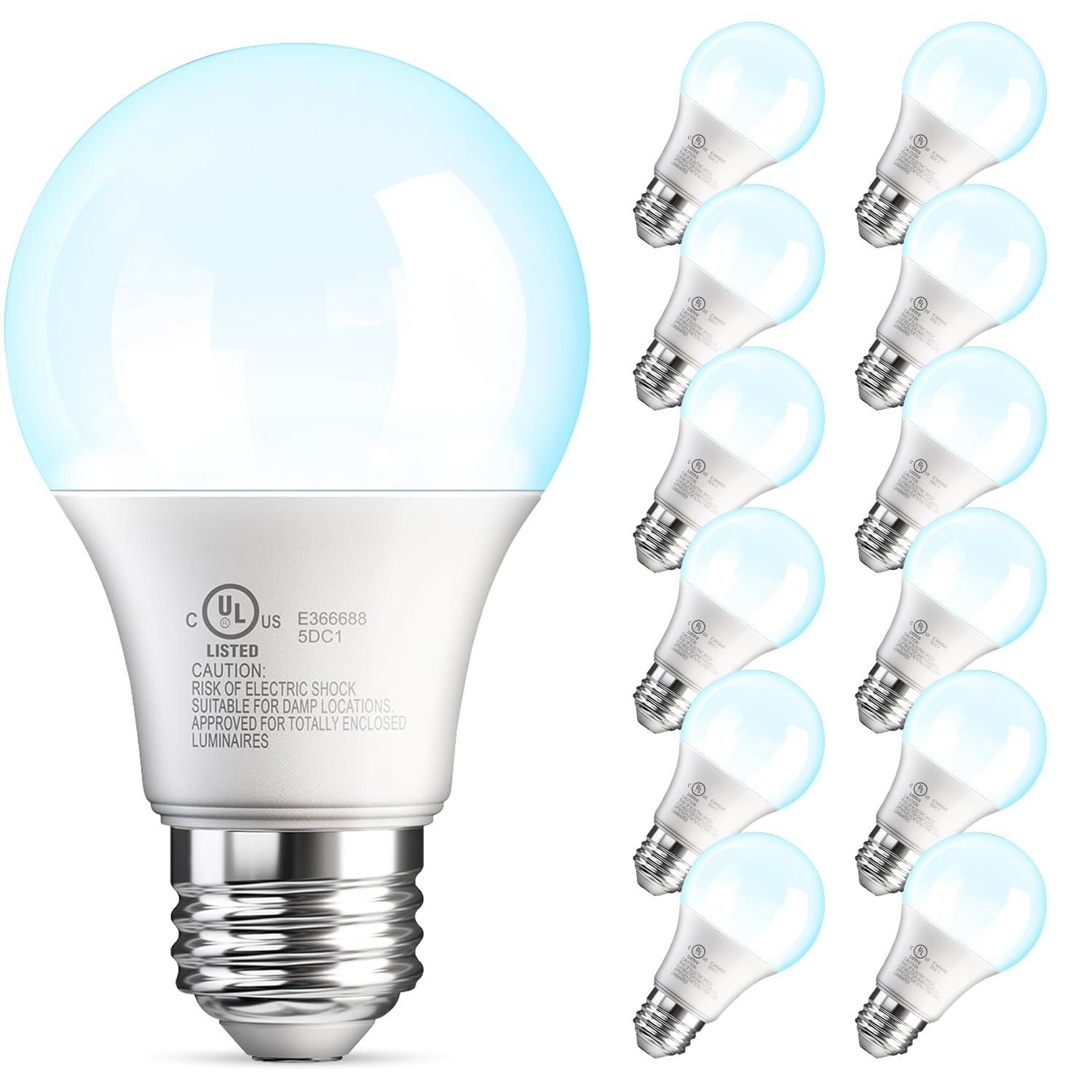 Tjoy 12 Pack A19 Led Light Bulbs, 60 Watt Equivalent Led Bulb, Efficient 9W, Daylight 5000K, E26 Standard Base, Bright White Lig
