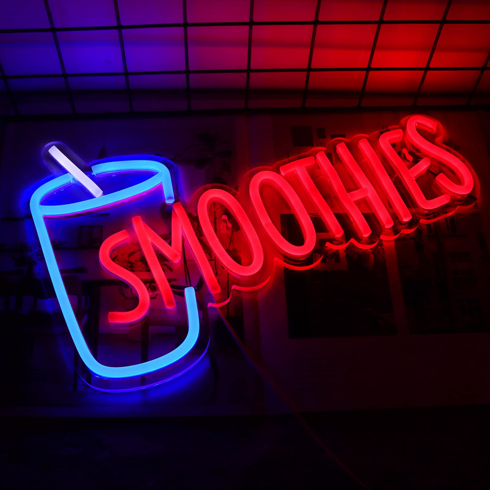 Vinray Neon Sign for Smoothies Bar, LED Wall or Window Display, 14.5x8.6 inches, Plastic, Super Bright, USB Power Supply