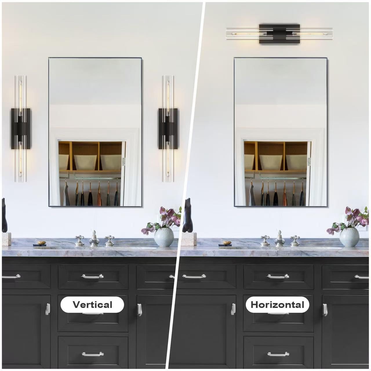 YUEXPAND Black Wall Sconce Lighting - Clear Glass Shade, Bathroom Vanity Fixture, Includes Bulb