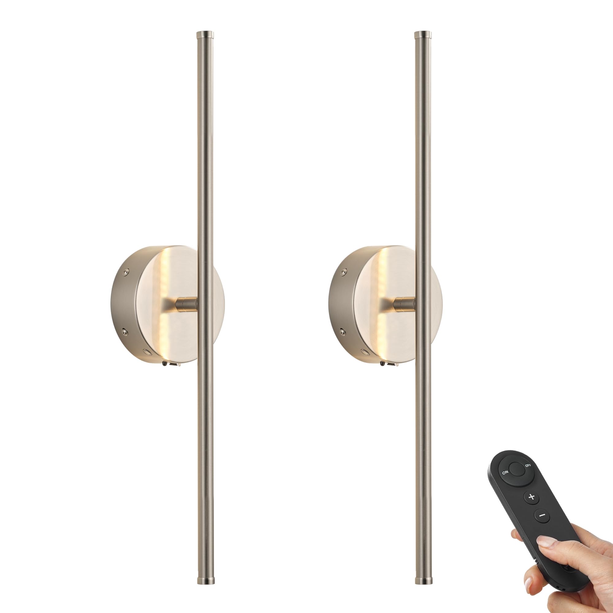 KARTOOSH Battery Operated Wall Sconces Set of Two, Dimmable, 20.4 Inch, Nickel, Model ZM317BNC50