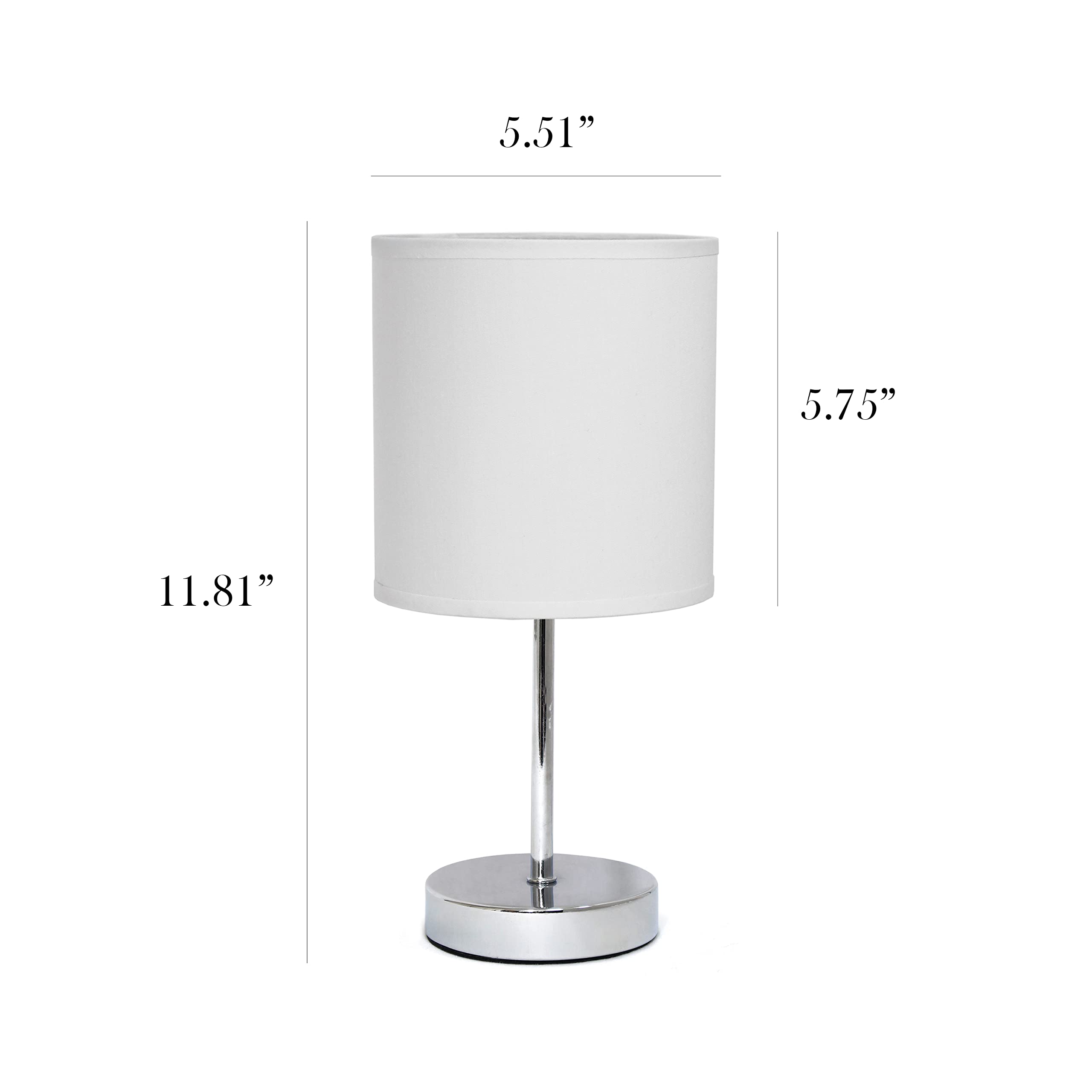 Simple Designs LT2007-WHT-2PK Chrome Mini Table Lamp Set, Fabric Shade, White, No Bulb, 2 Pack