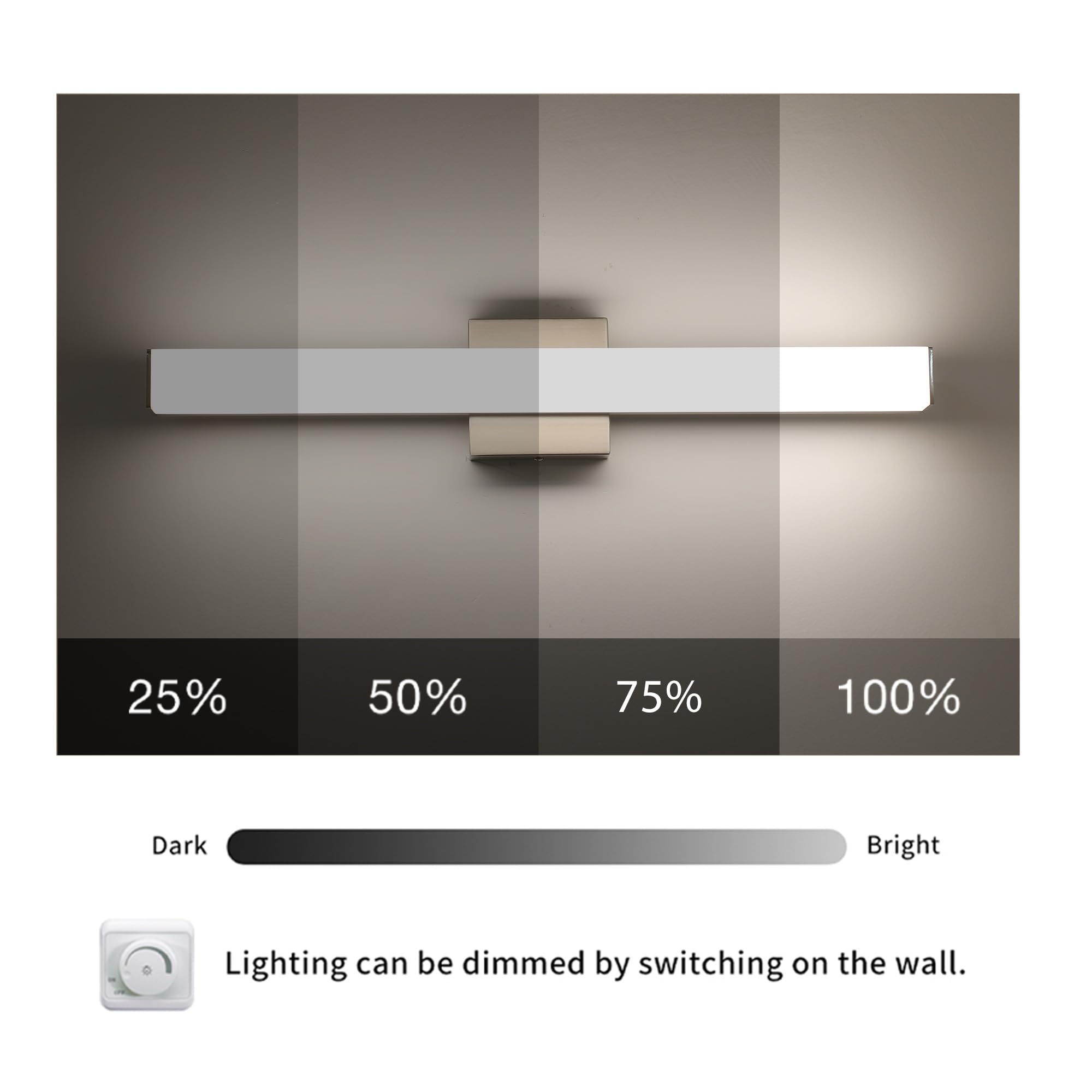 YHTlaeh Bathroom Vanity Light Brushed Nickel LED 24 Inch 14W 4000K Dimmable Wall Bar Fixture Model 7610