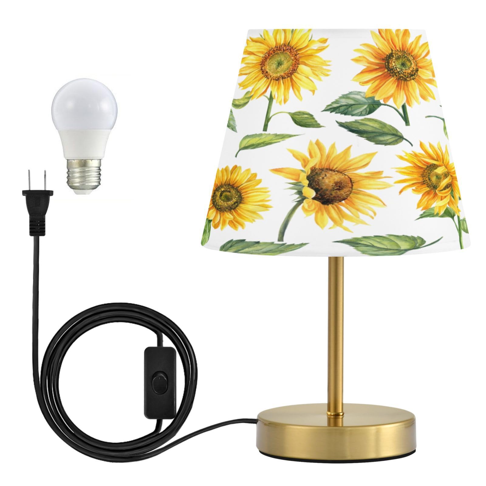 ALAZA Table Lamp Bedside Lamp for Bedroom Yellow Sunflower Dimmable Light with USB Port Bronze Metal Base for Dining Nightstand  Bulb Included
