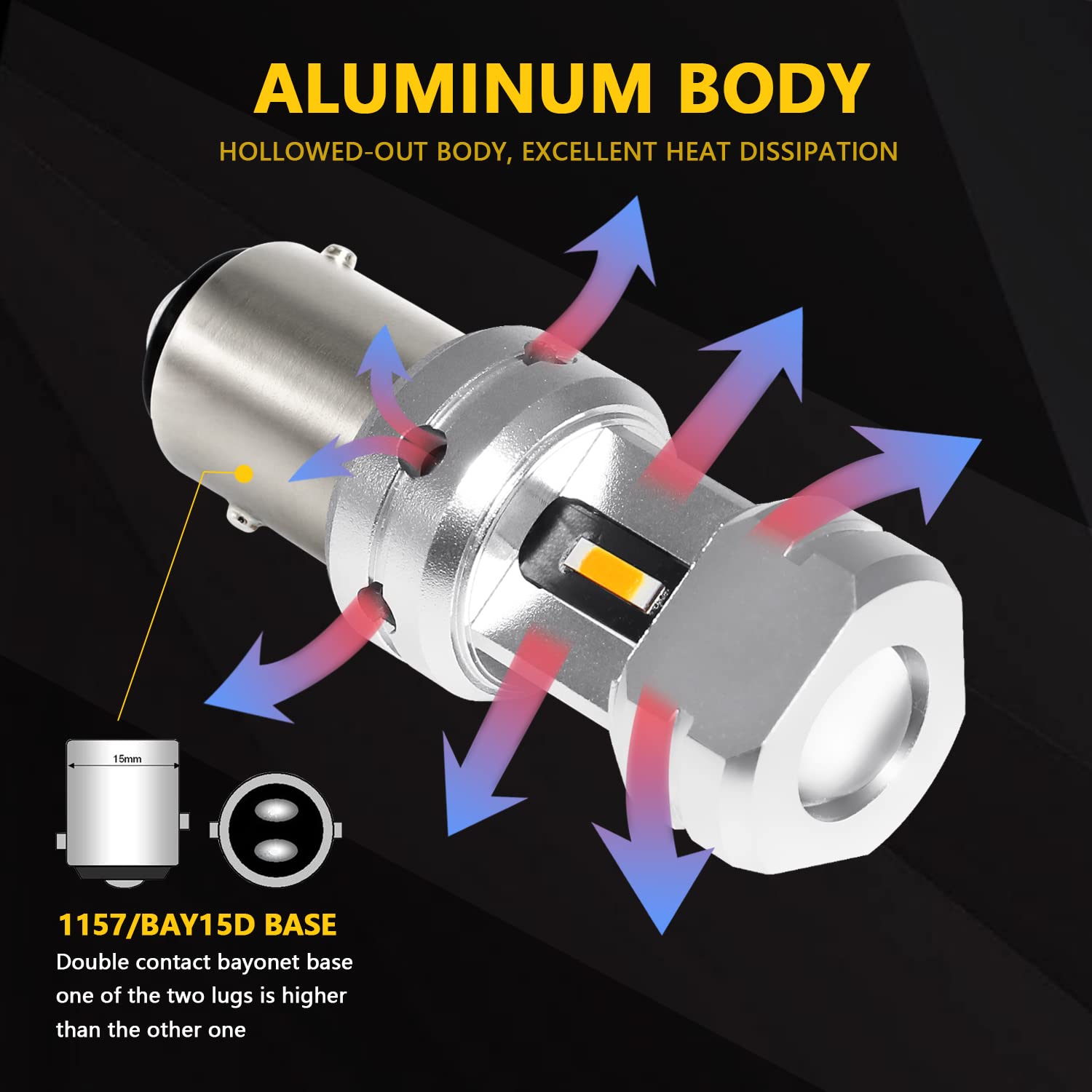PHINLION Amber LED Turn Signal Bulbs 1157/7528/BAY15D - Super Bright Blinker & Parking Lights, Model Phinlion-1157-1860-4