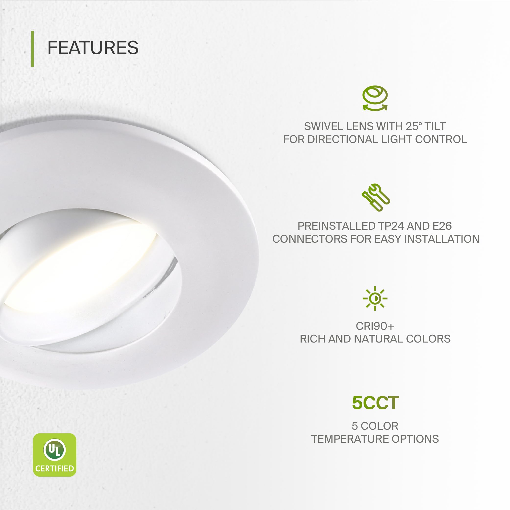 ASD 6 Inch Gimbal LED Recessed Light, 15W 1236LM, Adjustable Dimmable, White Trim, Aluminum, ETL 6 Pack, Model A-LRK