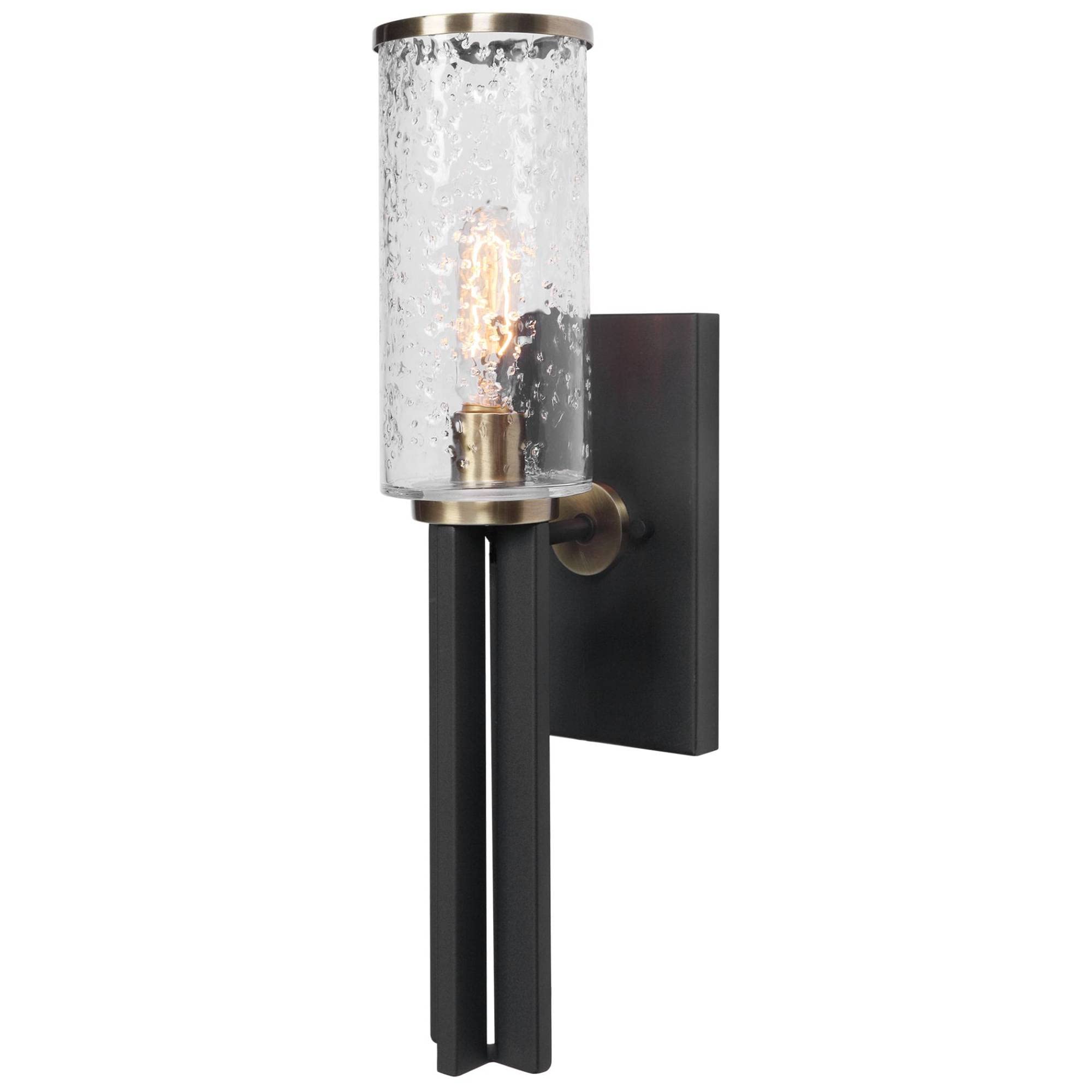 Uttermost Jarsdel Industrial Wall Sconce, 1 Light, Metal, Black/Antique Brass, 5.13in Wide x 7in Deep, Model 22522