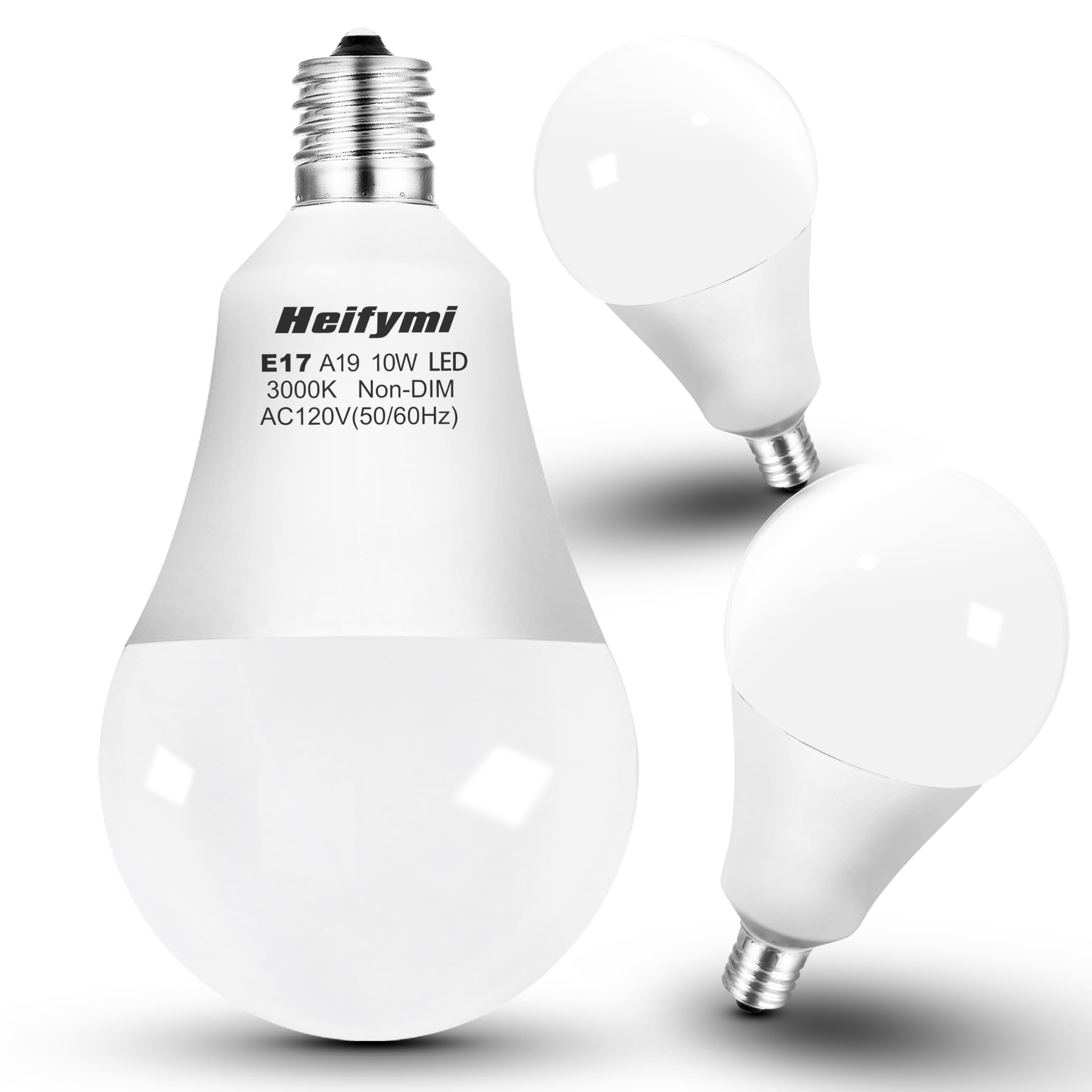 Heifymi E17 100W Equivalent LED Globe Shape Chandelier Bulbs 1200lm 3000K Warm White 10W A60 E17 Intermediate Base for Chandelier Pendant Ceiling Fan Light Bulb  Non-Dimmable  3 Pack
