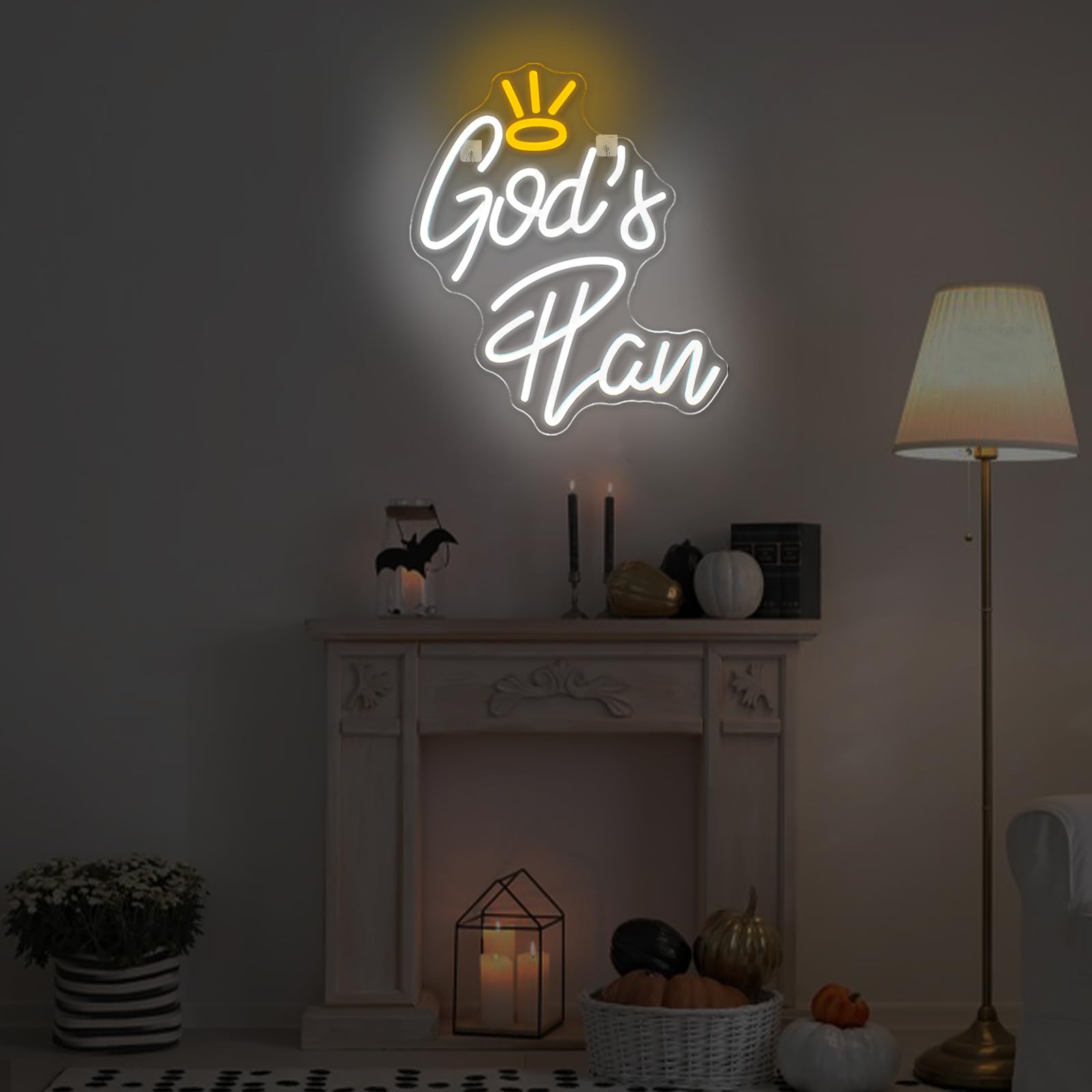 WLHOPE Neon Sign - Gods Plan LED Wall Decor, USB Powered, Acrylic, White, Model LL-Gods Plan