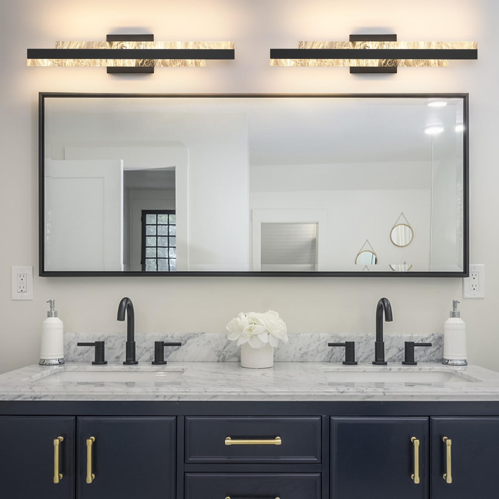 Hahzt Modern Bathroom Vanity Light: Matte Black 24 Inch 28W Dimmable Led Bath Bar Light Fixtures Over Mirror - Wall Sconce Picture Lights For Paintings Cabinets Bedroom 3000K