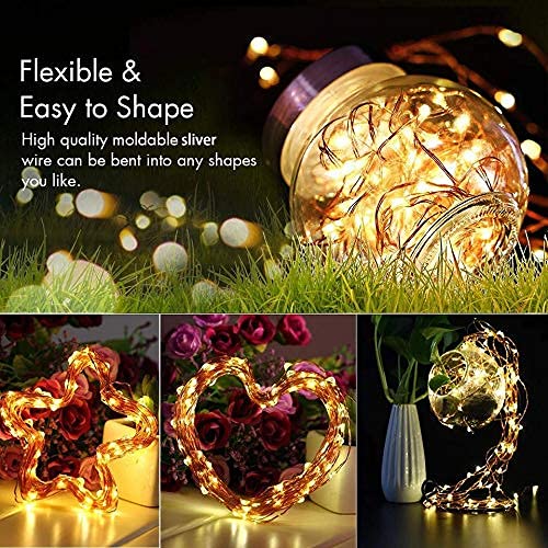 Baisico Waterproof Led String Lights, 2 Pack 20Ft, 60 Warm White Copper Wire Fairy Lights