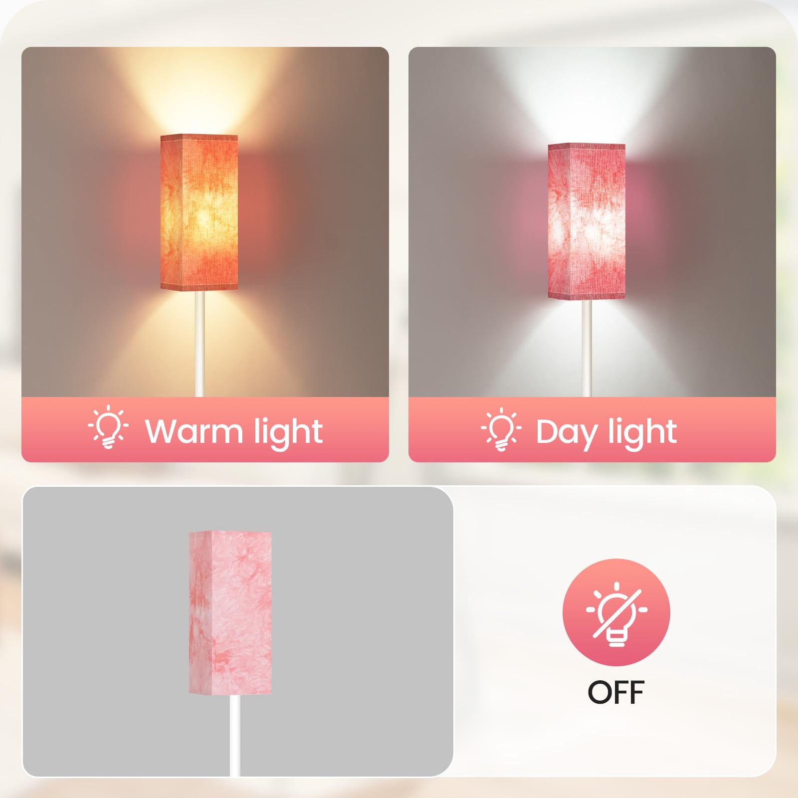 GOEBLESON Floor Lamp, Modern Pole Lamp with Foot Switch, Metal, Sakura Pink + White, Model WCP07LD05