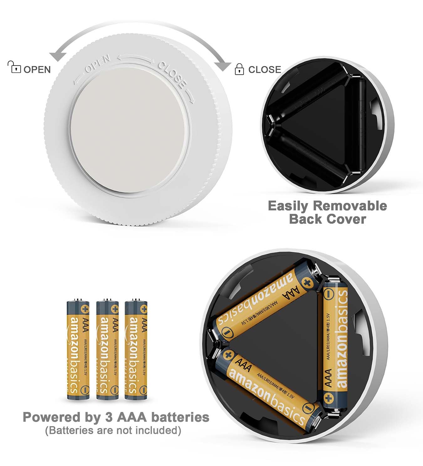 UMECORE Tap Light Push Button Battery Operated Puck Lights, 5 Pack, Acrylonitrile Butadiene Styrene, Under Cabinet Stick-On Lighting