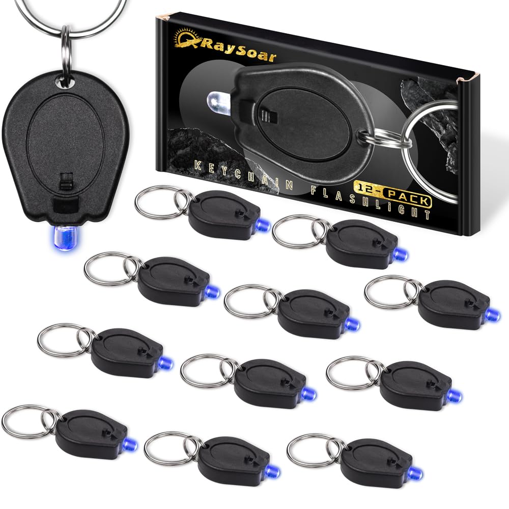RaySoar 12 Pack Ultra Bright Blue Light Keychain Flashlight, Mini Blue LED Key Chain Flashlight for Night Observation