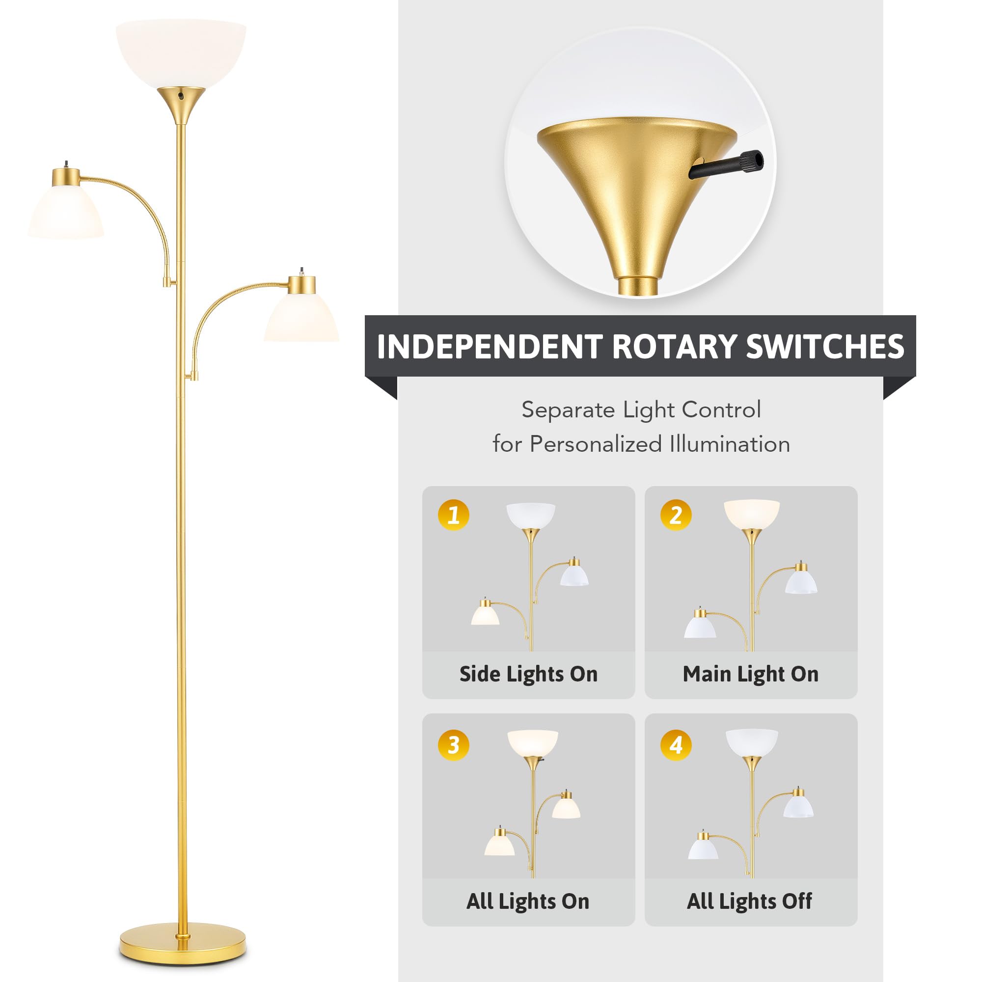 Vonluce 71'' Floor Lamp For Living Room With 3 Color Temperatures, Standing Lamp With Adjustable Reading Light, Modern Torchiere