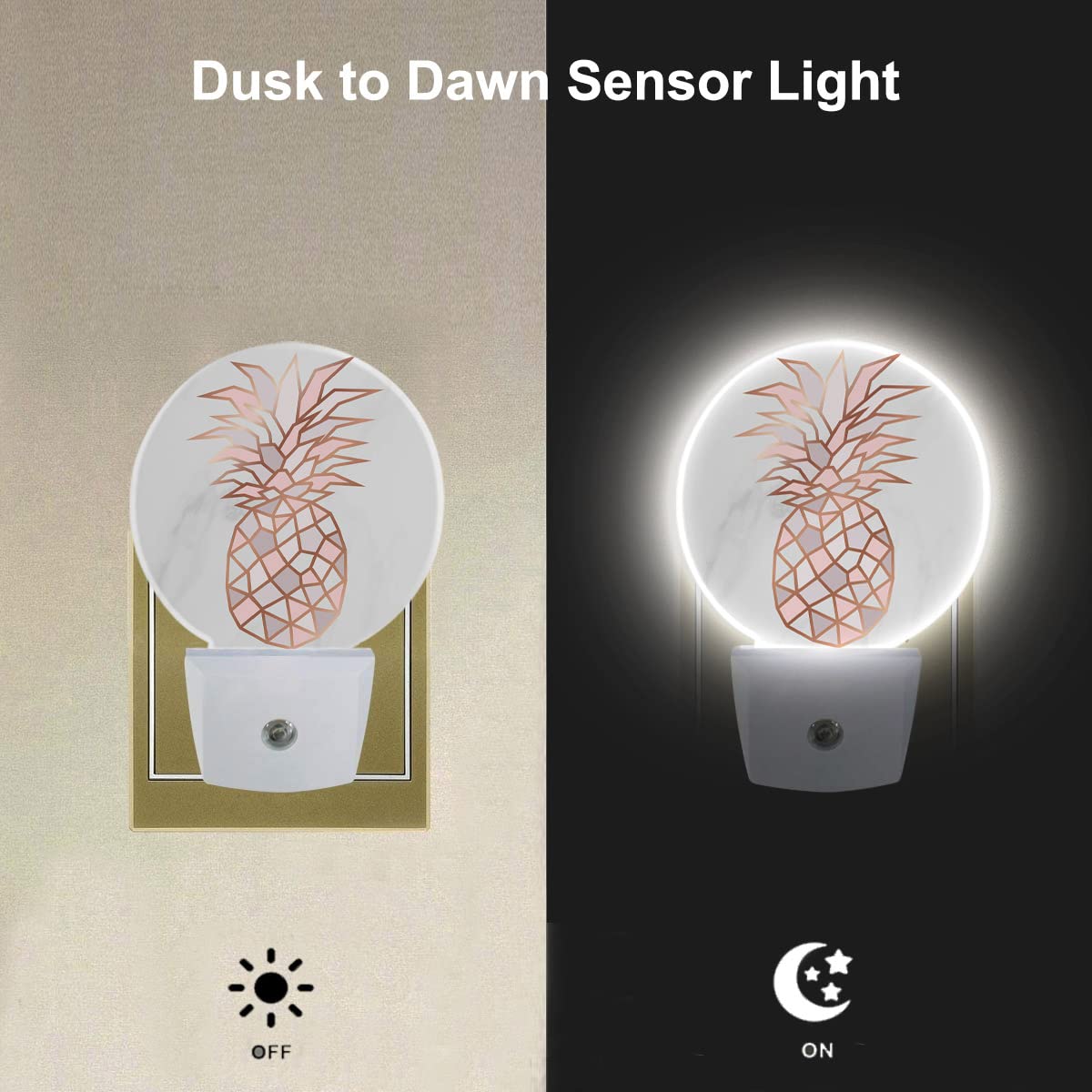 Ekobla Pink Pineapple Led Night Light Fruits White Grey Marble Night Lamp Home Auto Sensor Led Dusk To Dawn Light For Bedroom Ba