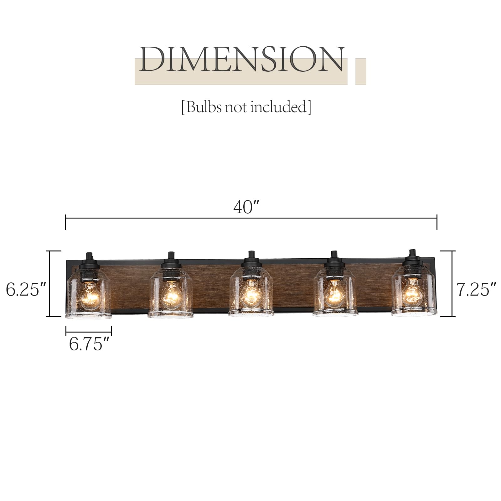 YKLITG 40in Farmhouse Bathroom Vanity Light, 5-Light Brown Metal Sconce with Bubble Glass Shades, Model BD005-5-DW