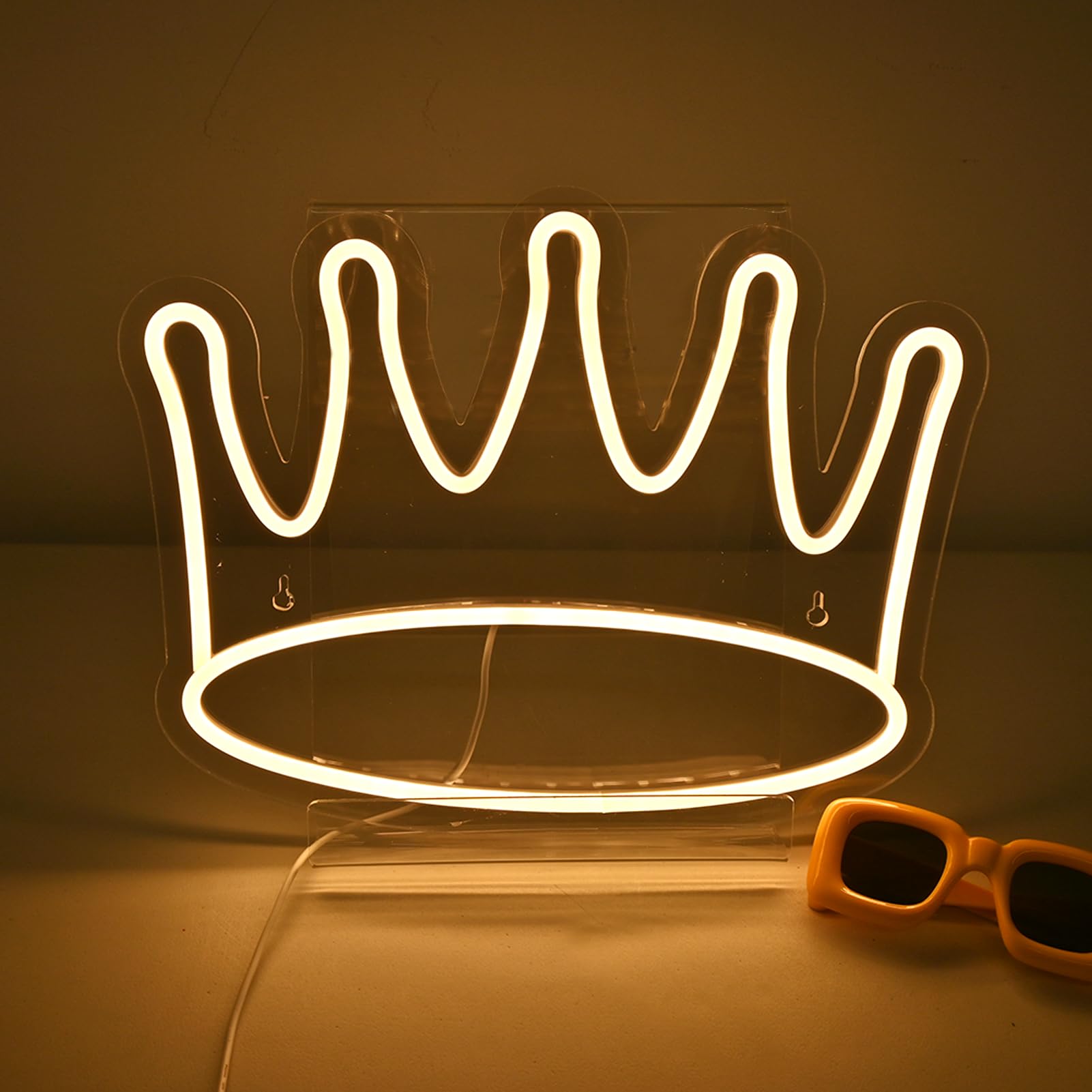 Wanxing LED Neon Crown Light - Acrylic Backboard Wall Decor - 14in x 10.6in - Warm White for Bedroom, Kid Room, Shop, or Party