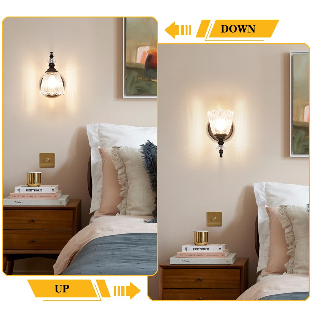 Ditoon Vintage Black Wall Sconces Set of Two, G9 Bulbs, Matte Black, Glass, Model DX230004V1